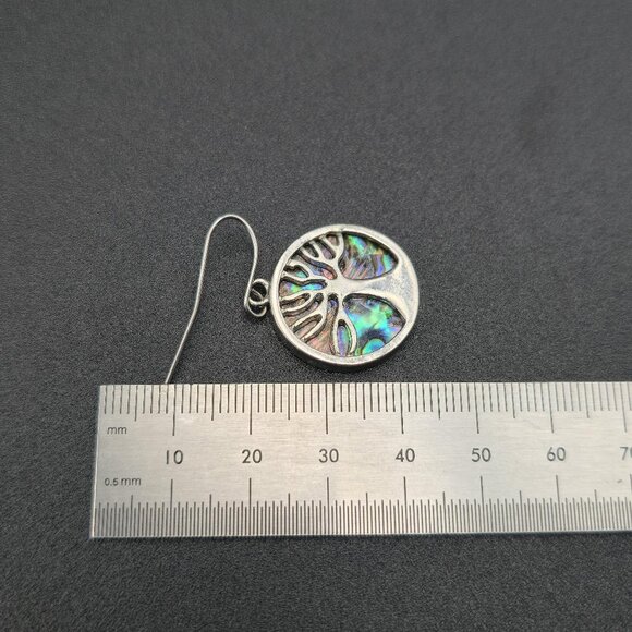 Silver Plated Tree Of Life Abalone Shell Earrings A6393 - Picture 4 of 5
